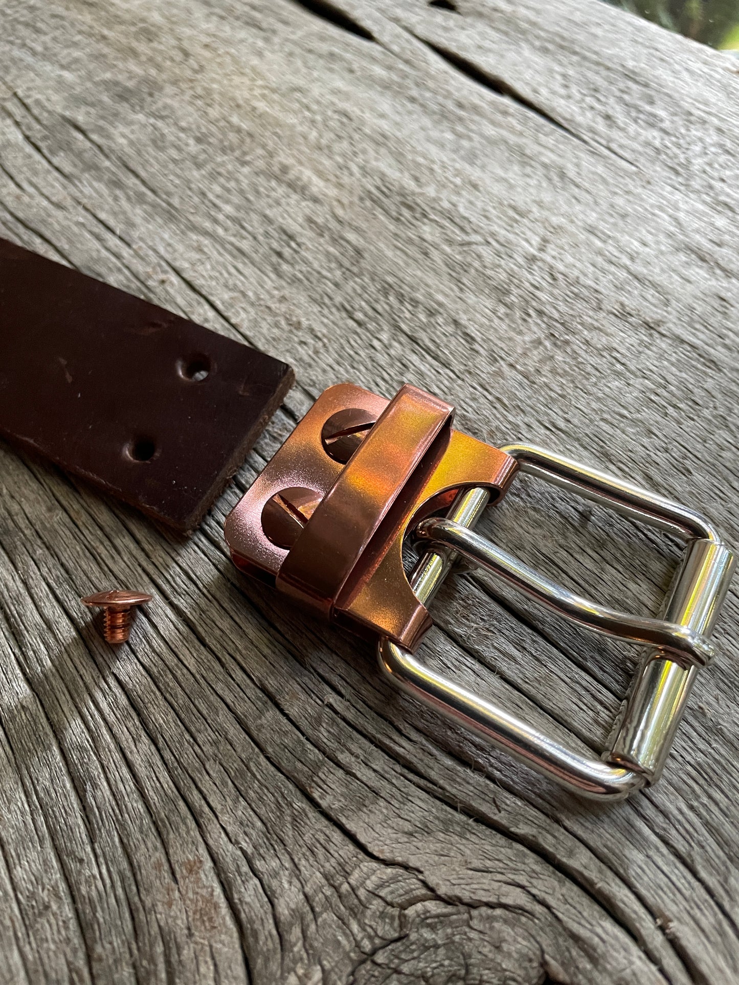 (SB-03)1 Sterling Silver and Copper Belt Plate Buckle with Copper Keeper Loop