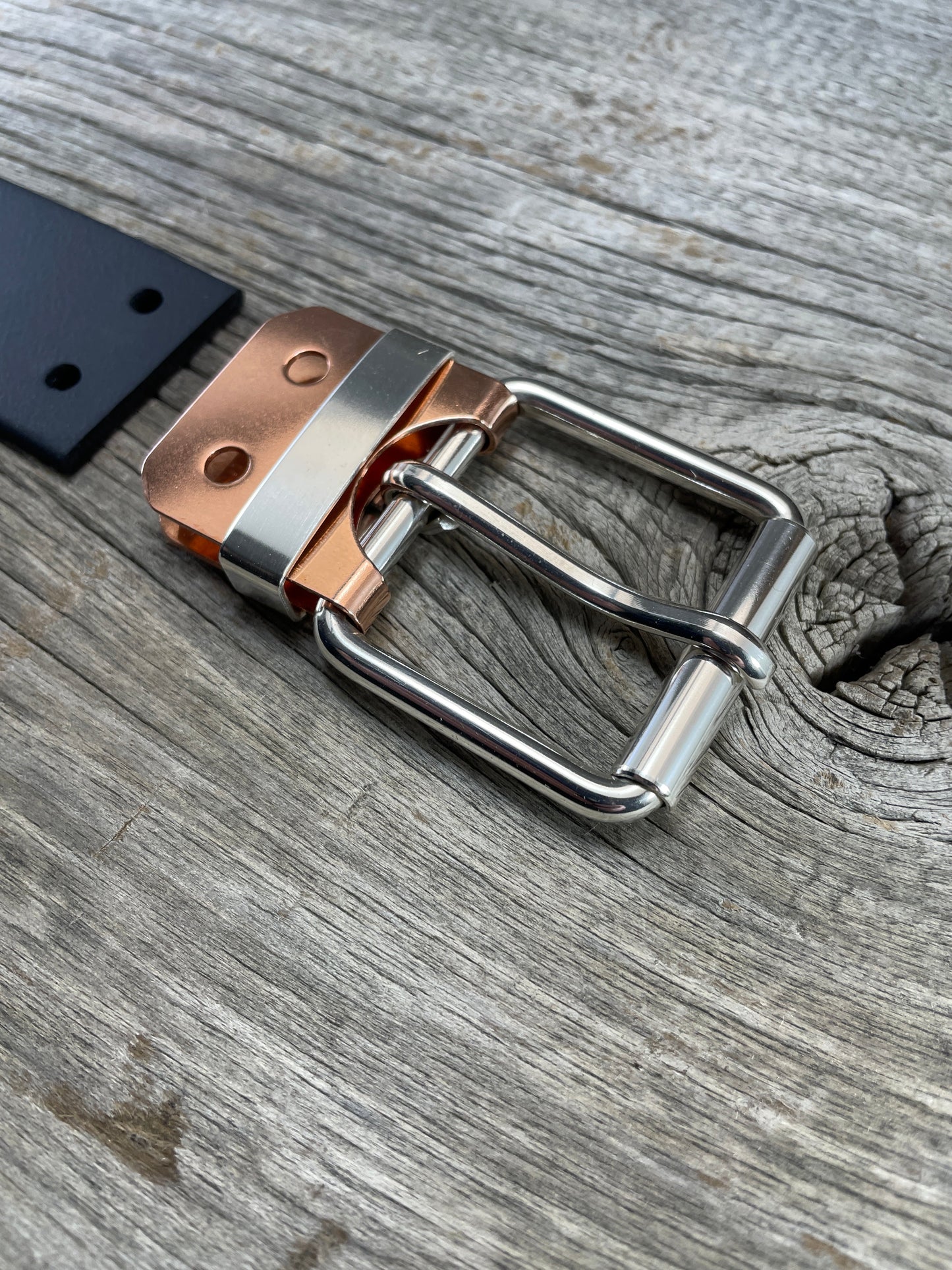 (SB-02)Leather- Sterling Silver Belt Plate Buckle w/ Copper Belt Plate and Premium Leather Belt