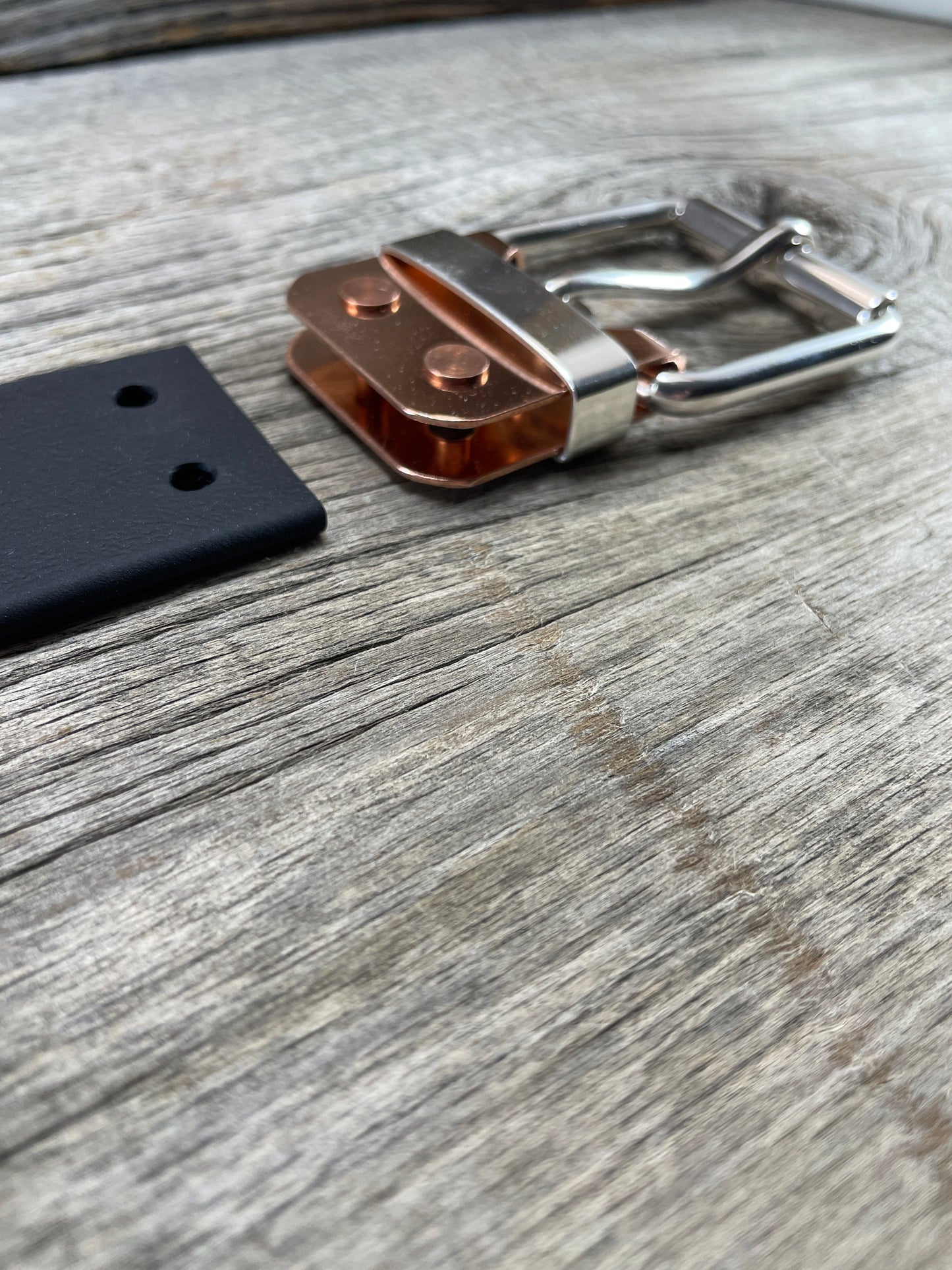 (SB-02)Leather- Sterling Silver Belt Plate Buckle w/ Copper Belt Plate and Premium Leather Belt