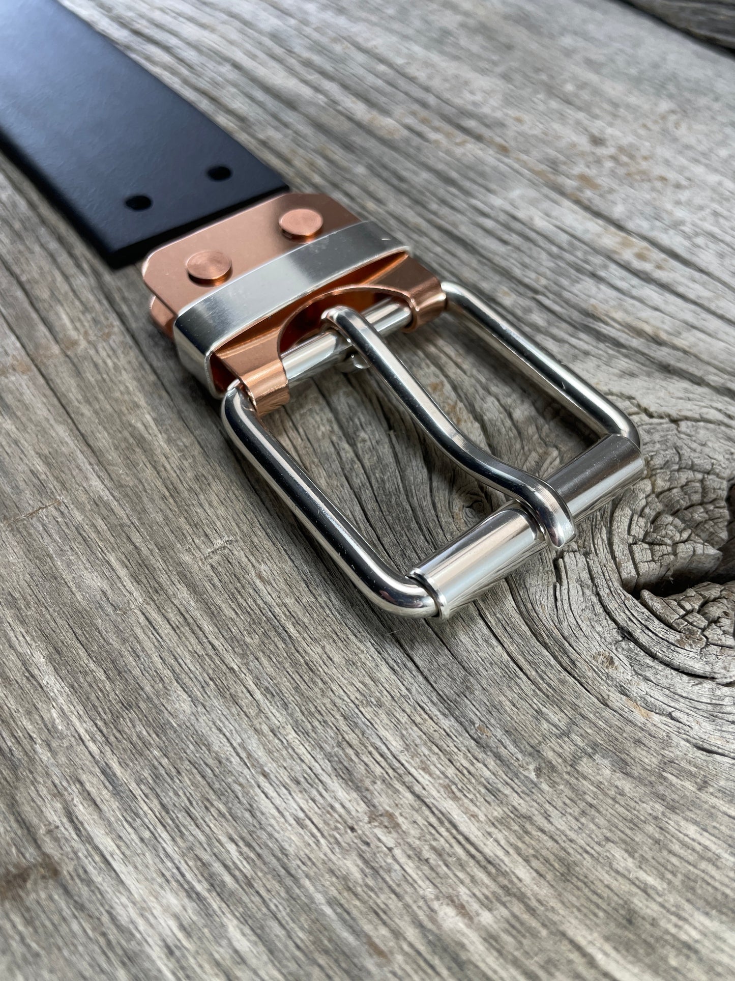 (SB-02)Leather- Sterling Silver Belt Plate Buckle w/ Copper Belt Plate and Premium Leather Belt
