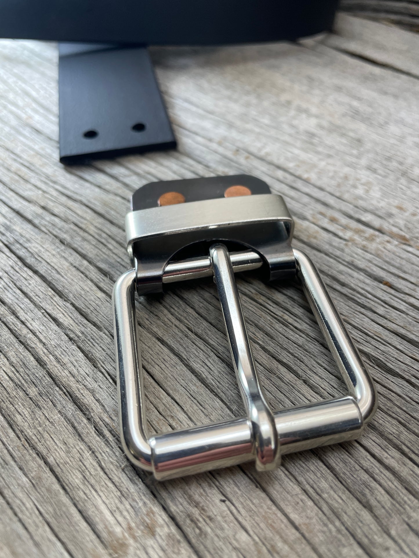 (SB-05)1- Sterling Silver and Gunmetal Belt-Plate Buckle with Silver Keeper Loop