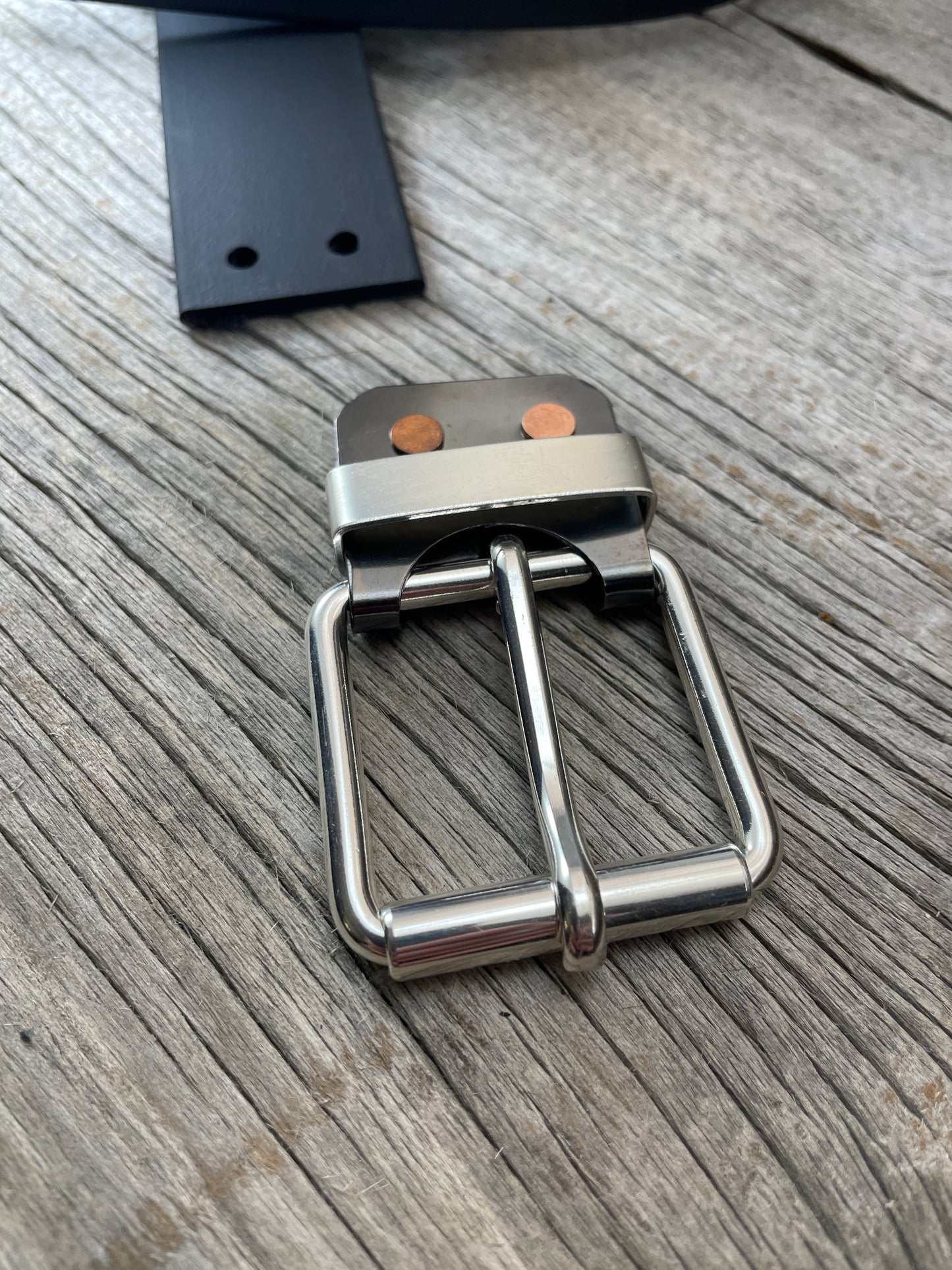 (SB-05)1- Sterling Silver and Gunmetal Belt-Plate Buckle with Silver Keeper Loop