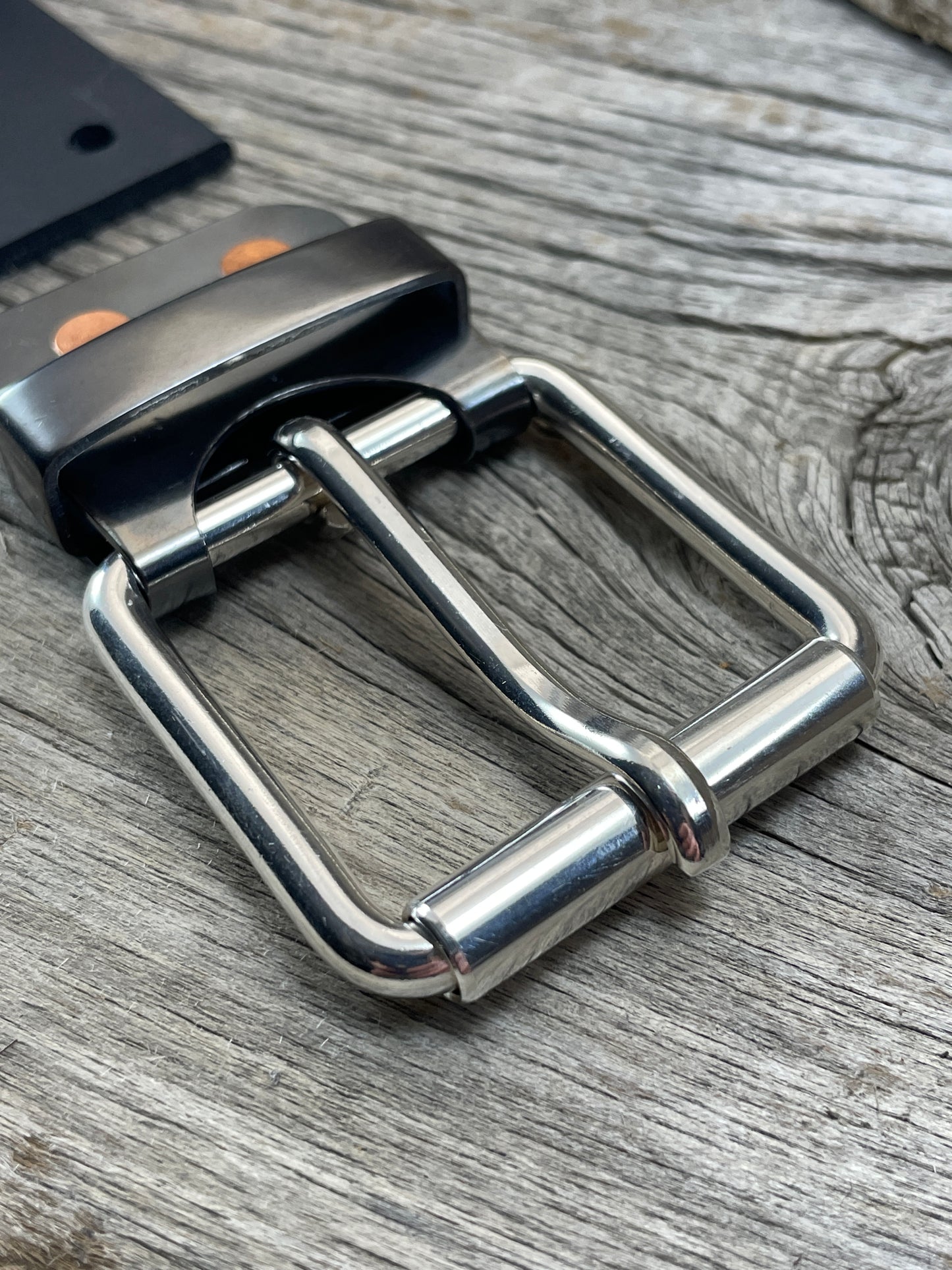 (SB-04)1 - Sterling Silver and Gunmetal Copper Belt-Plate Buckle with Gunmetal Keeper Loop
