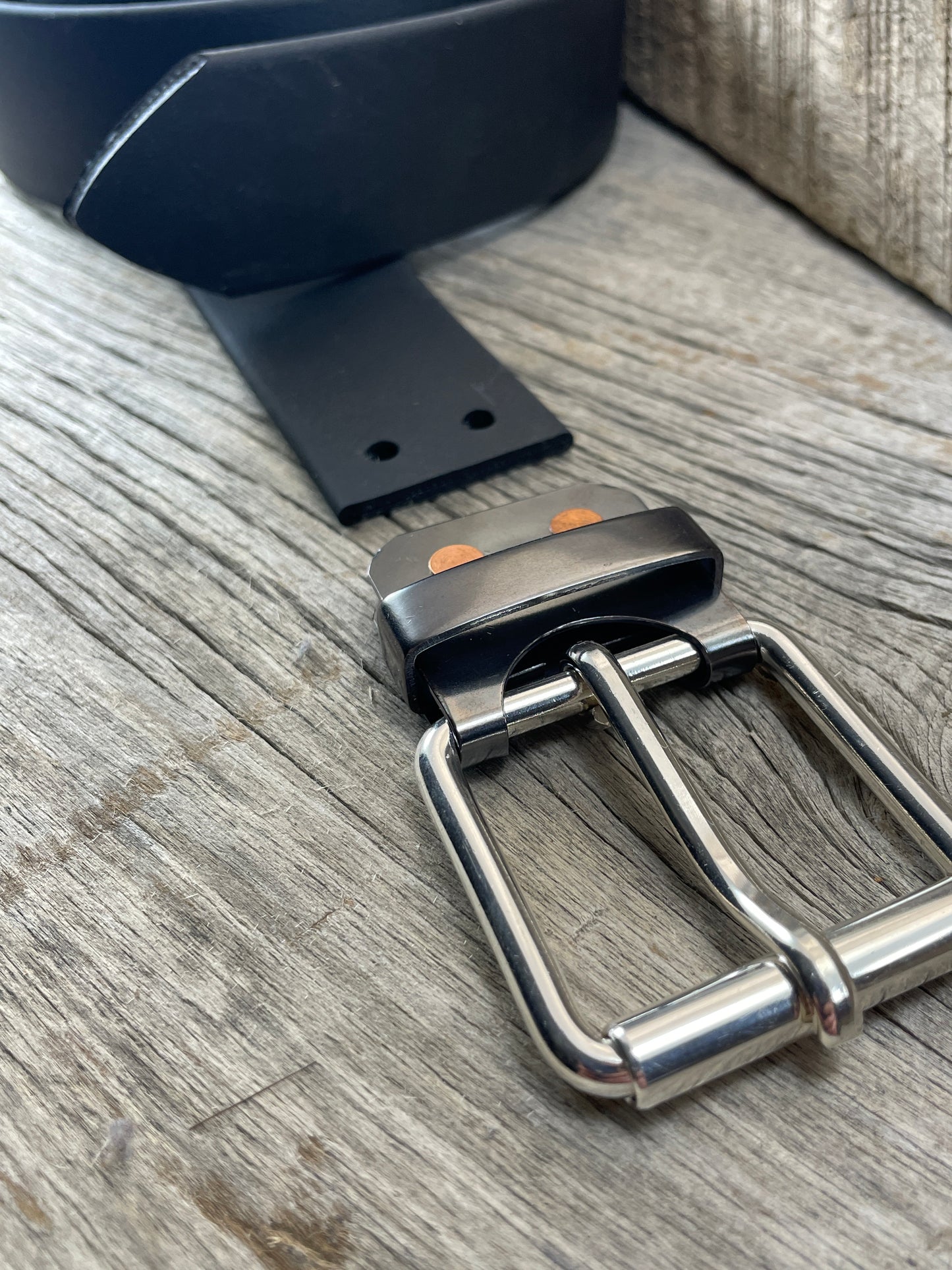 (SB-04)1 - Sterling Silver and Gunmetal Copper Belt-Plate Buckle with Gunmetal Keeper Loop