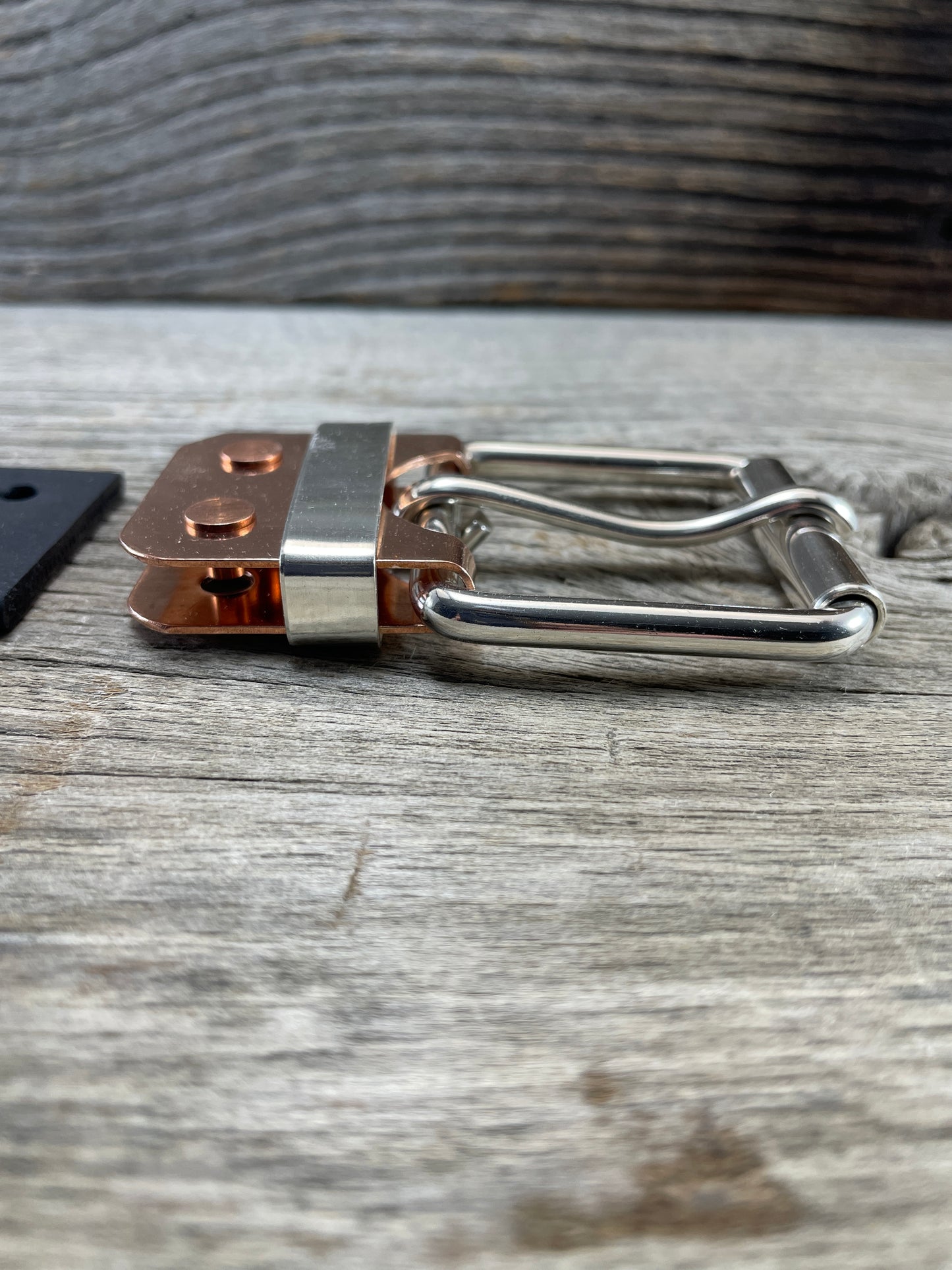 FLEX(SB-02)72 - Silver and Copper Belt-Plate Buckle - Silver Buckle - Copper Belt-Plate - Silver Keeper on WeatherFlex Strap 72"