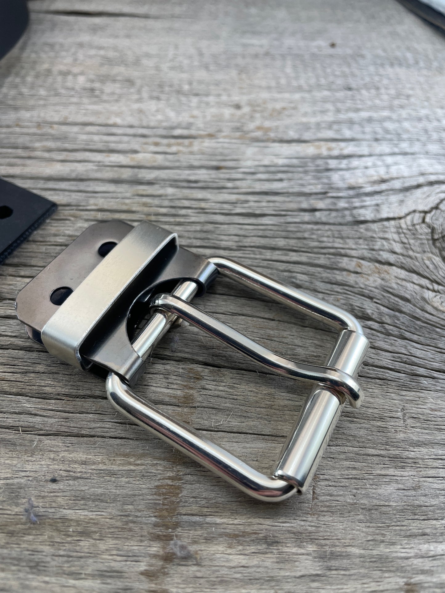 (SB-05)1- Sterling Silver and Gunmetal Belt-Plate Buckle with Silver Keeper Loop