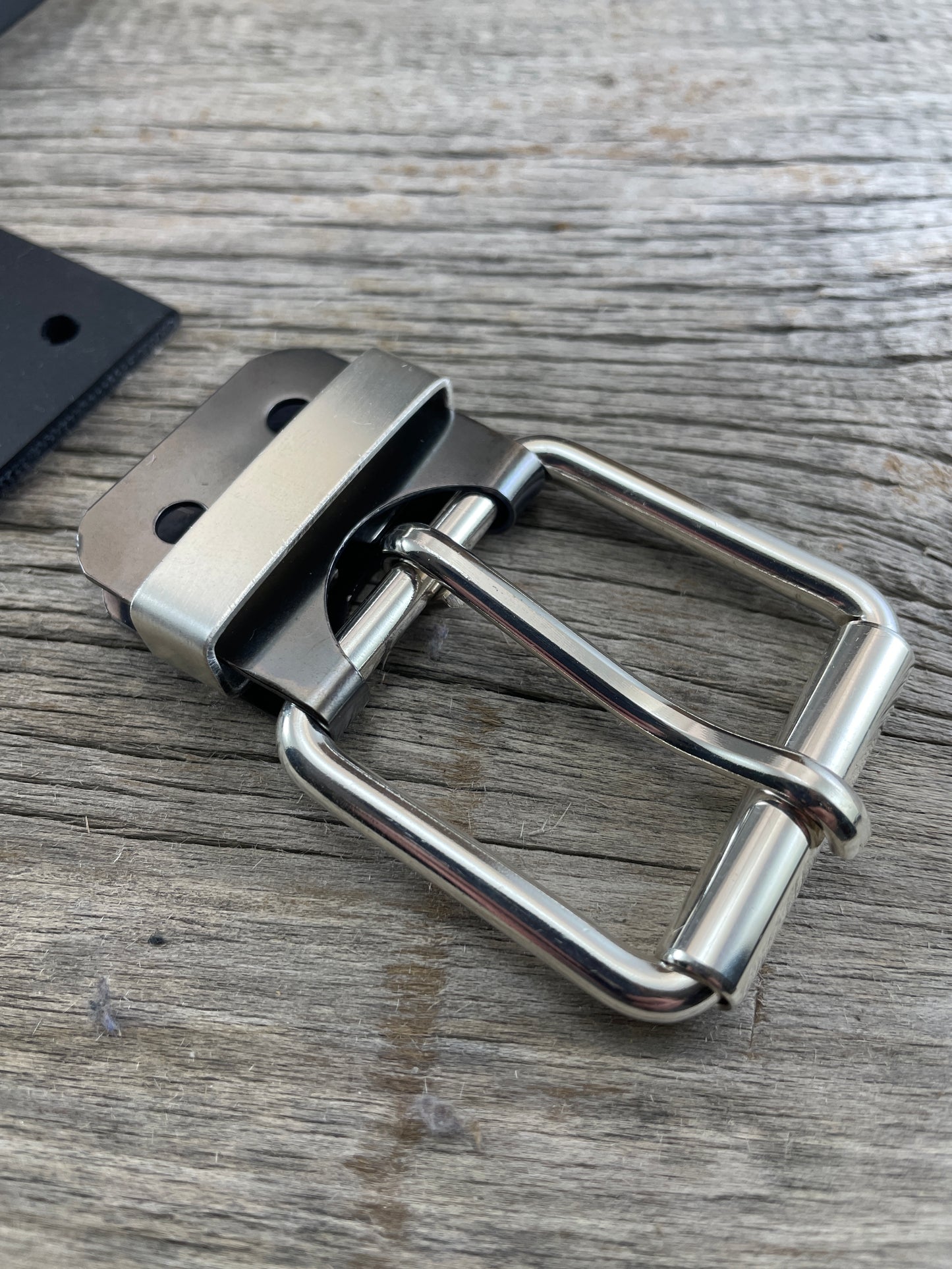 (SB-05)1- Sterling Silver and Gunmetal Belt-Plate Buckle with Silver Keeper Loop