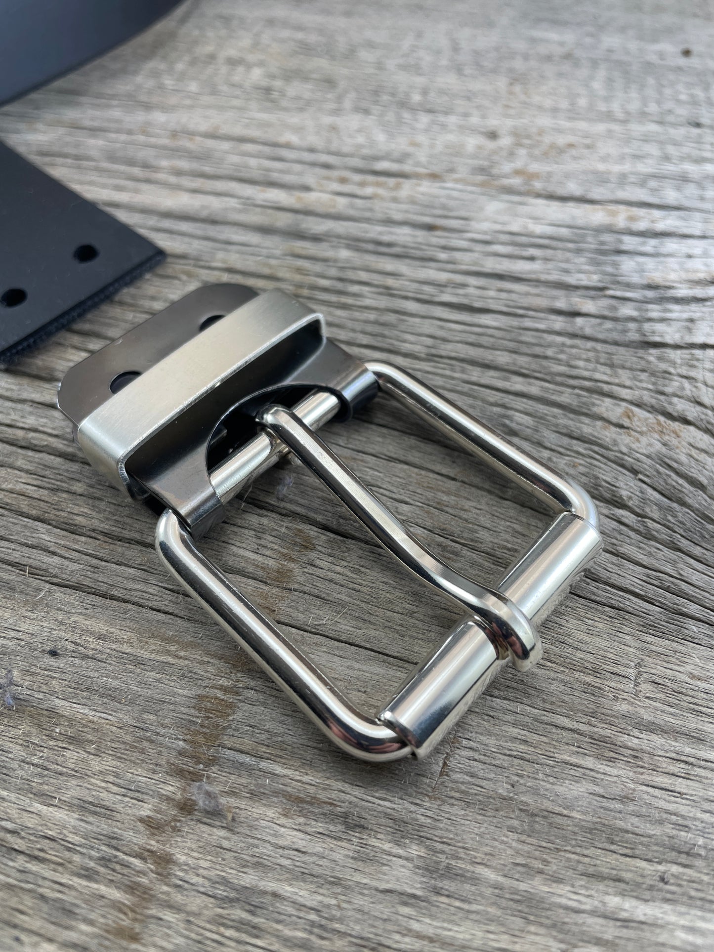 (SB-05)1- Sterling Silver and Gunmetal Belt-Plate Buckle with Silver Keeper Loop