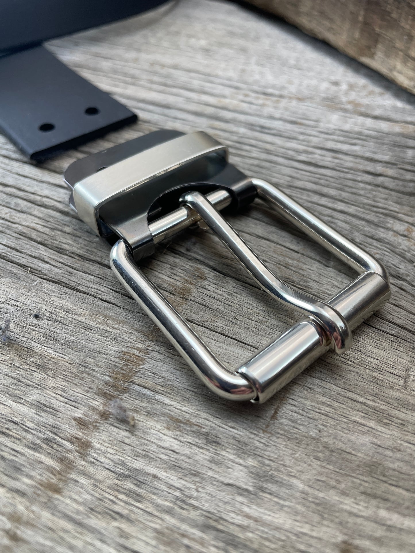 (SB-05)1- Sterling Silver and Gunmetal Belt-Plate Buckle with Silver Keeper Loop