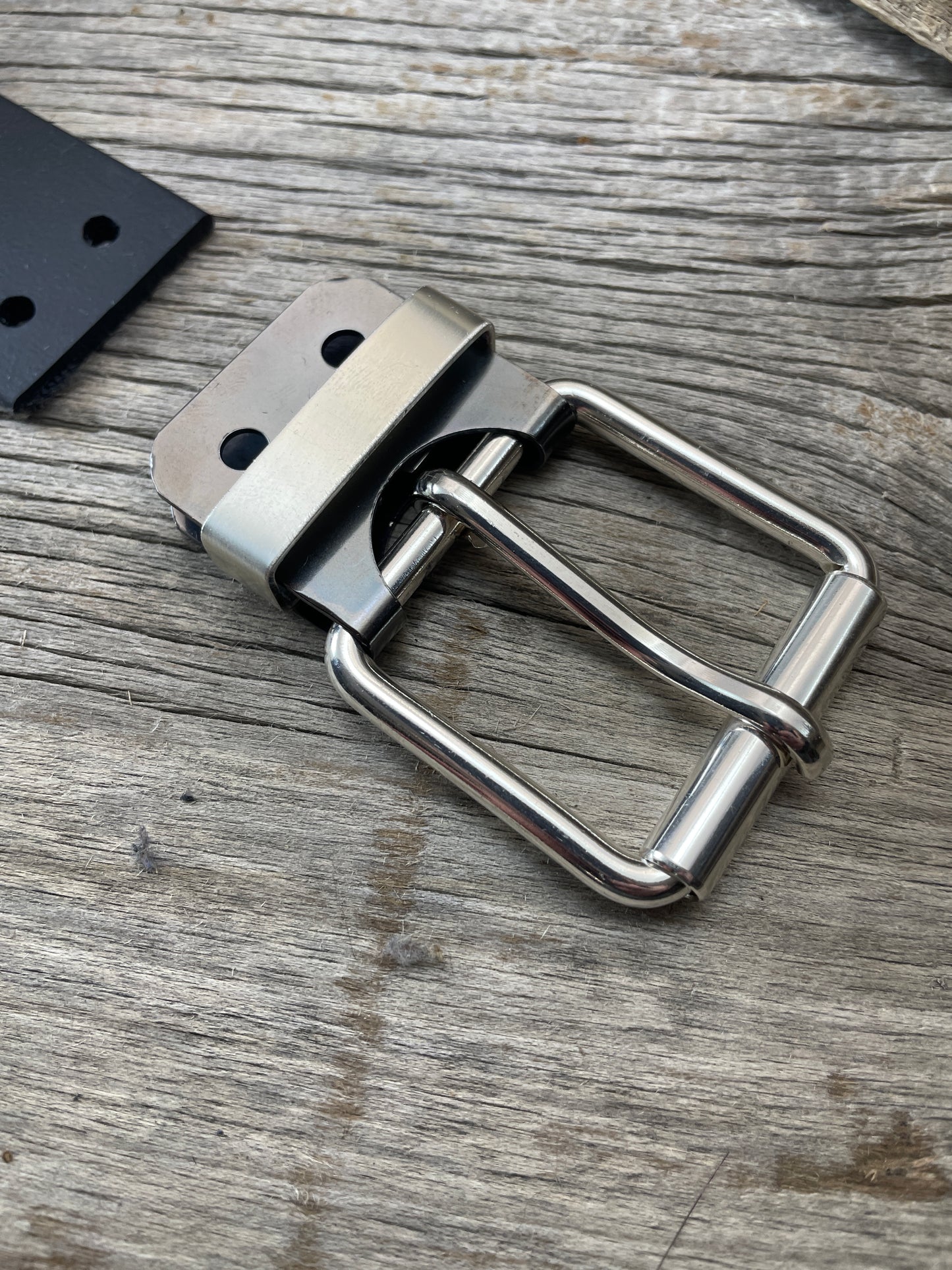 (SB-05)1- Sterling Silver and Gunmetal Belt-Plate Buckle with Silver Keeper Loop
