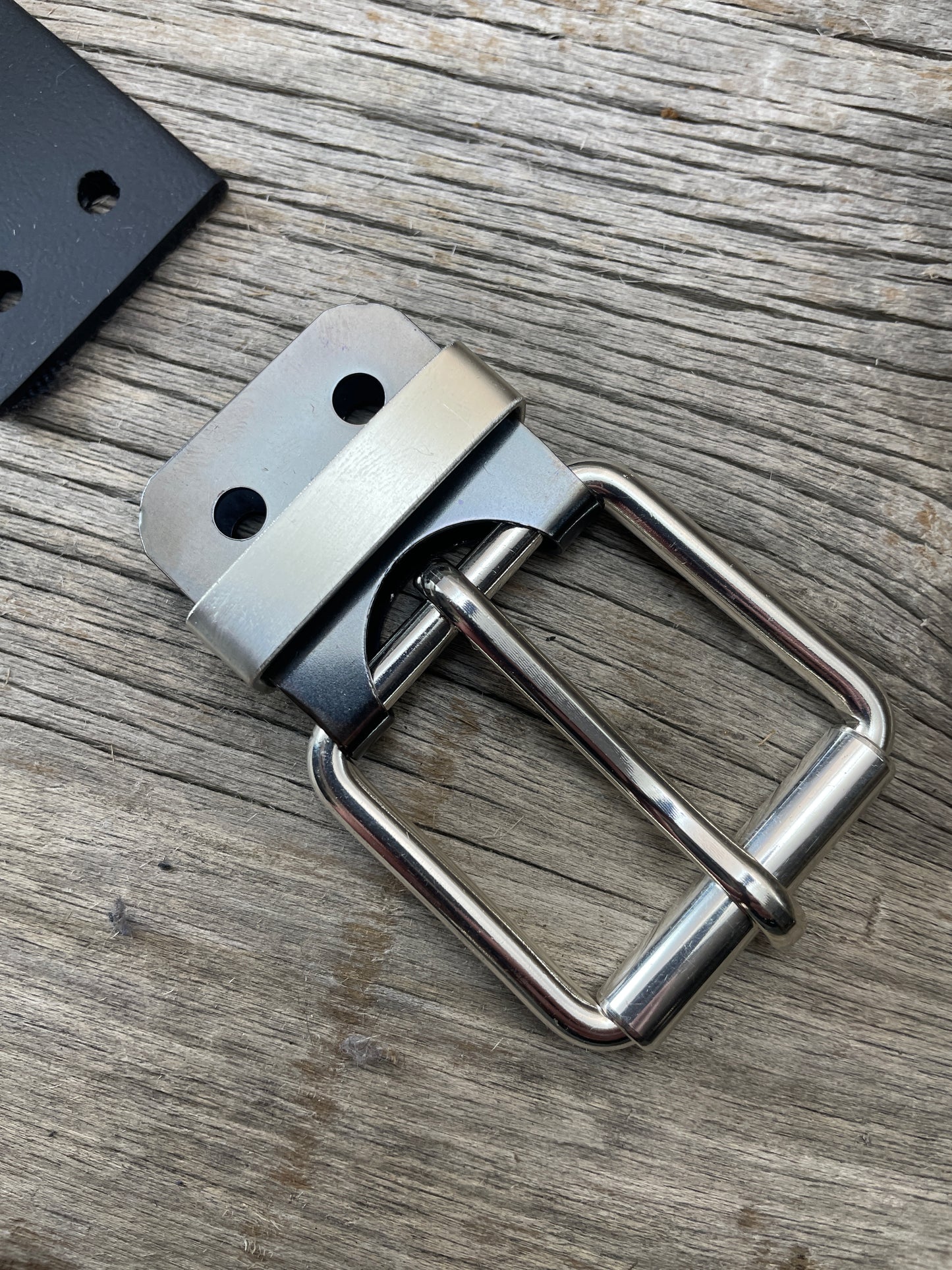 (SB-05)1- Sterling Silver and Gunmetal Belt-Plate Buckle with Silver Keeper Loop