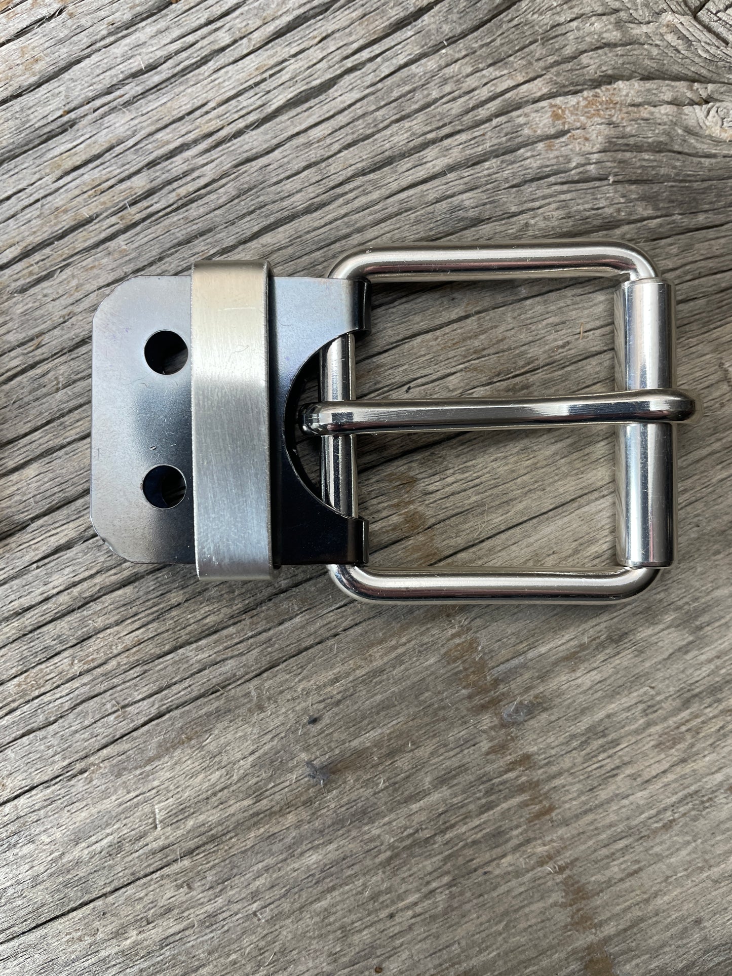 (SB-05)1- Sterling Silver and Gunmetal Belt-Plate Buckle with Silver Keeper Loop