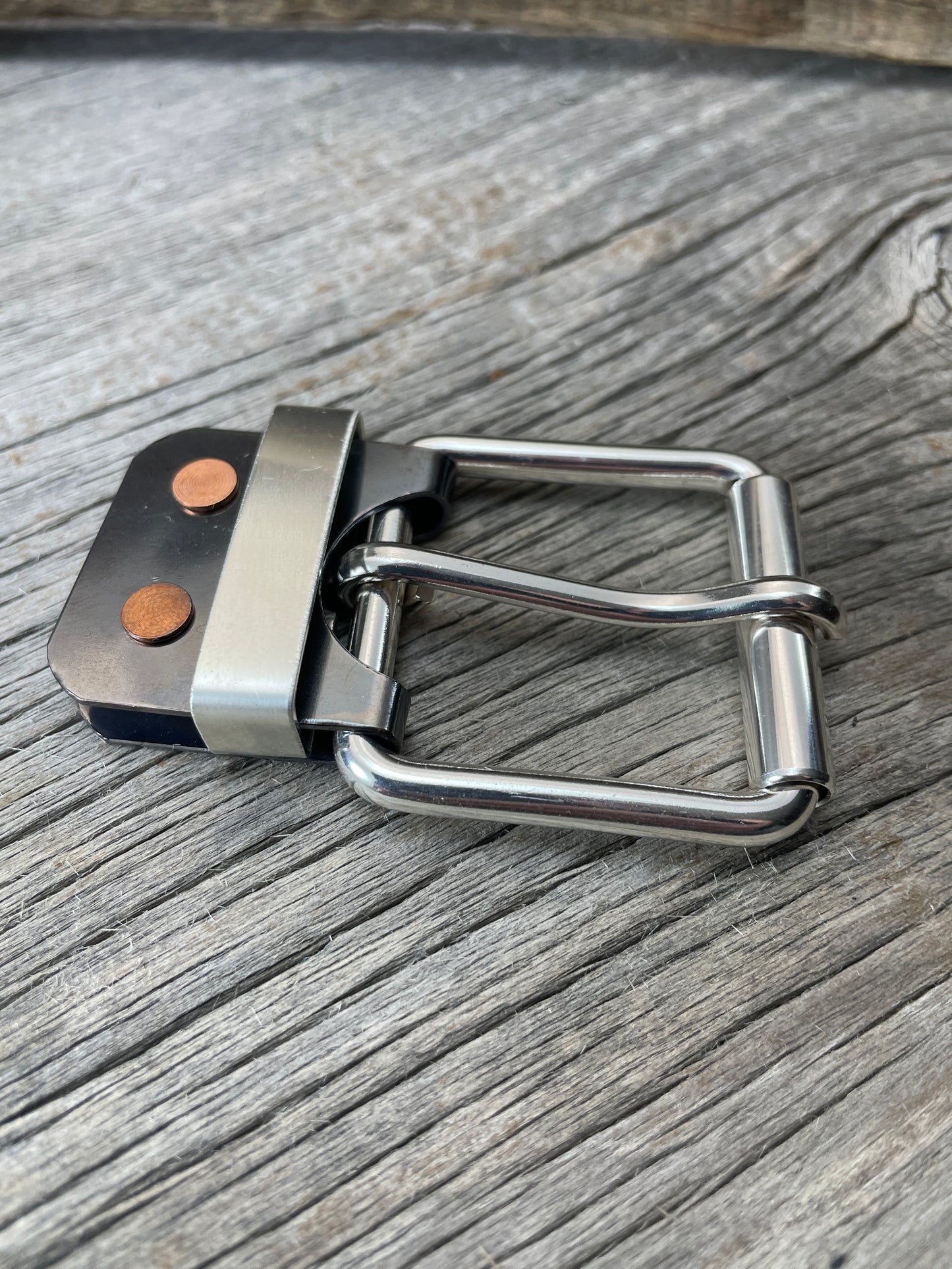 (SB-05)1- Sterling Silver and Gunmetal Belt-Plate Buckle with Silver Keeper Loop