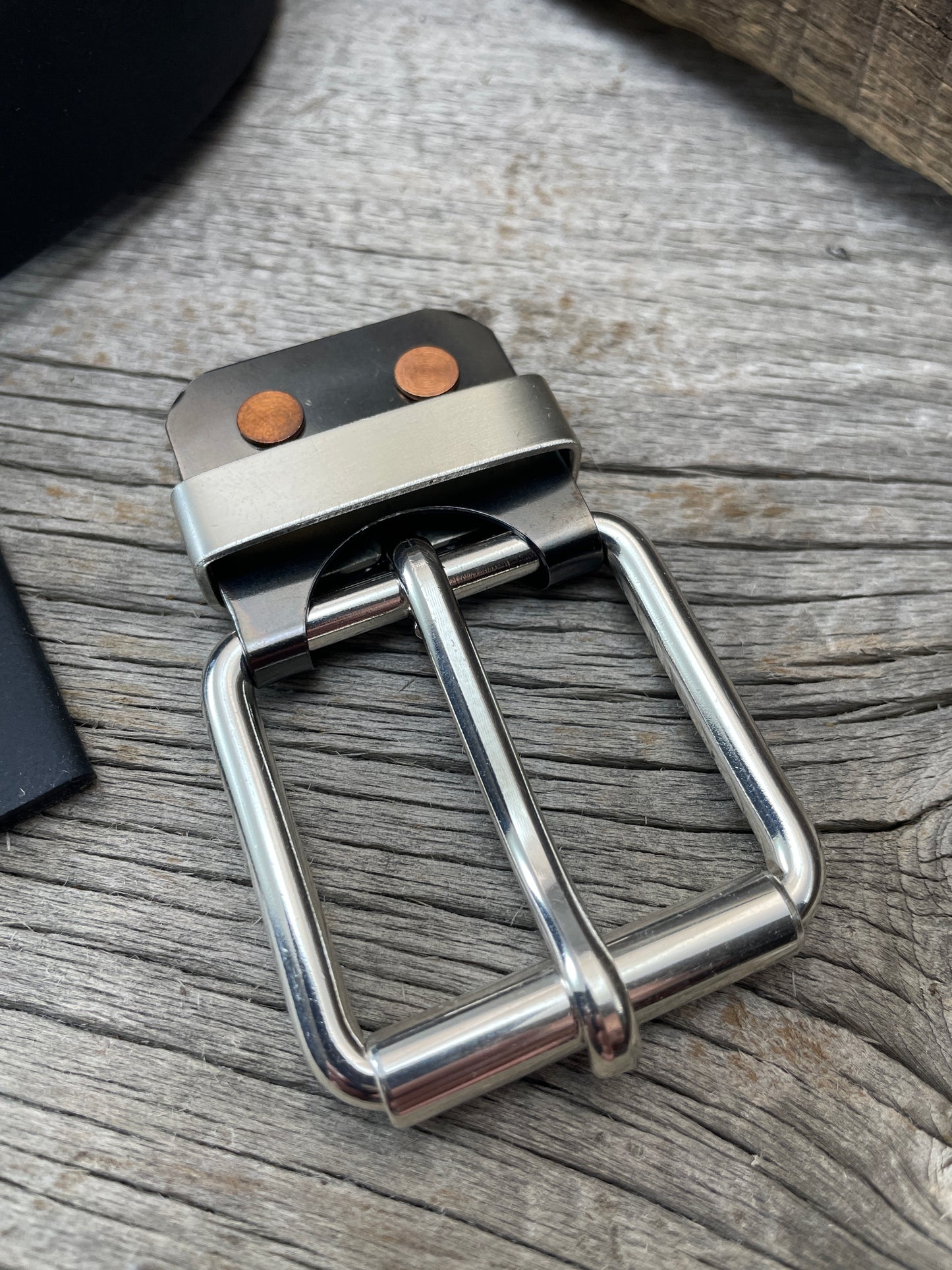 (SB-05)1- Sterling Silver and Gunmetal Belt-Plate Buckle with Silver Keeper Loop