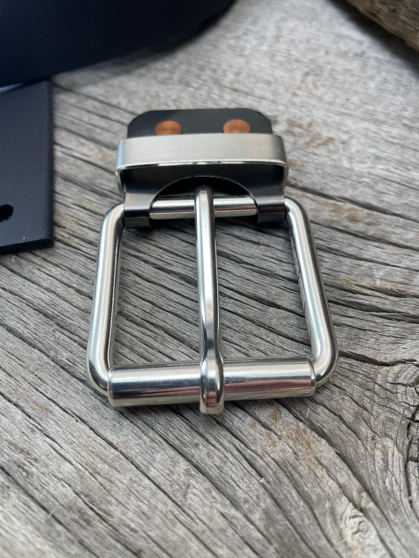 (SB-05)1- Sterling Silver and Gunmetal Belt-Plate Buckle with Silver Keeper Loop