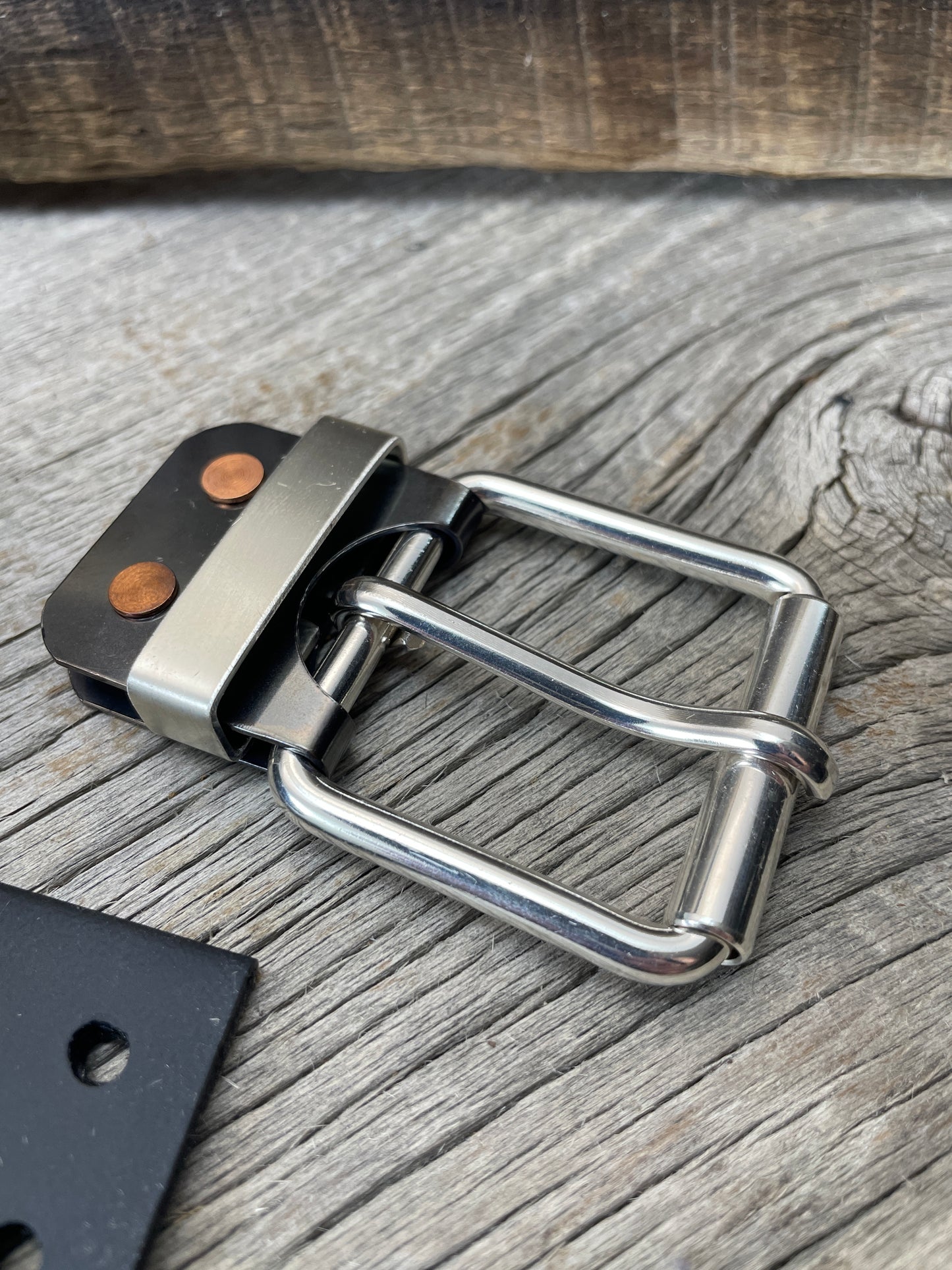 (SB-05)1- Sterling Silver and Gunmetal Belt-Plate Buckle with Silver Keeper Loop
