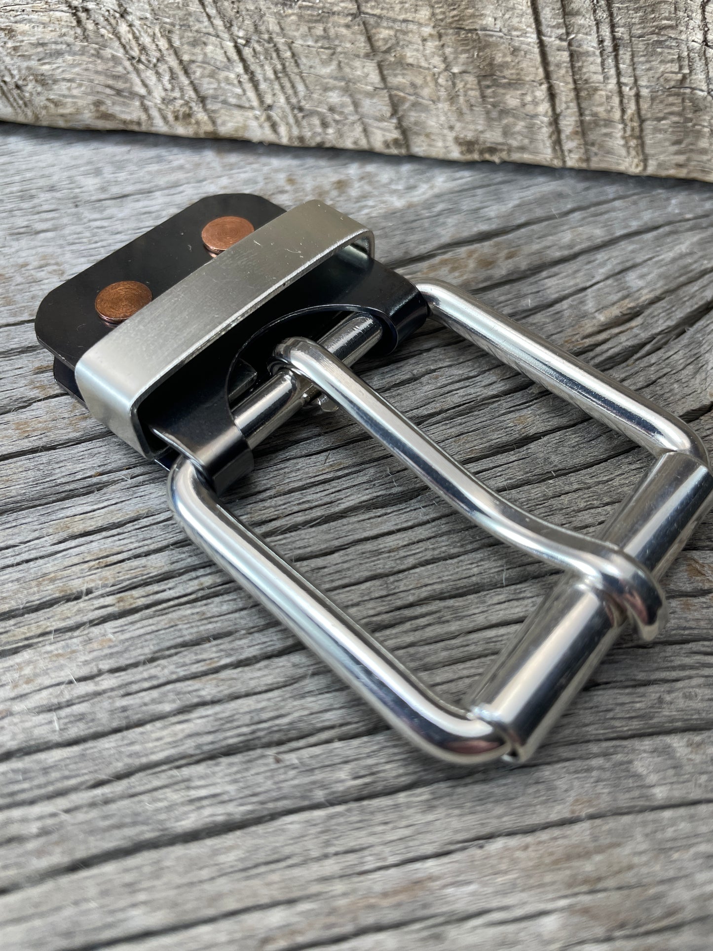 (SB-05)1- Sterling Silver and Gunmetal Belt-Plate Buckle with Silver Keeper Loop