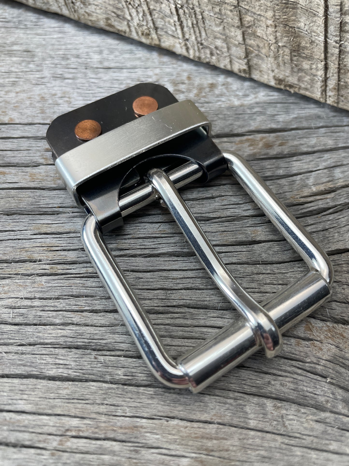 (SB-05)1- Sterling Silver and Gunmetal Belt-Plate Buckle with Silver Keeper Loop