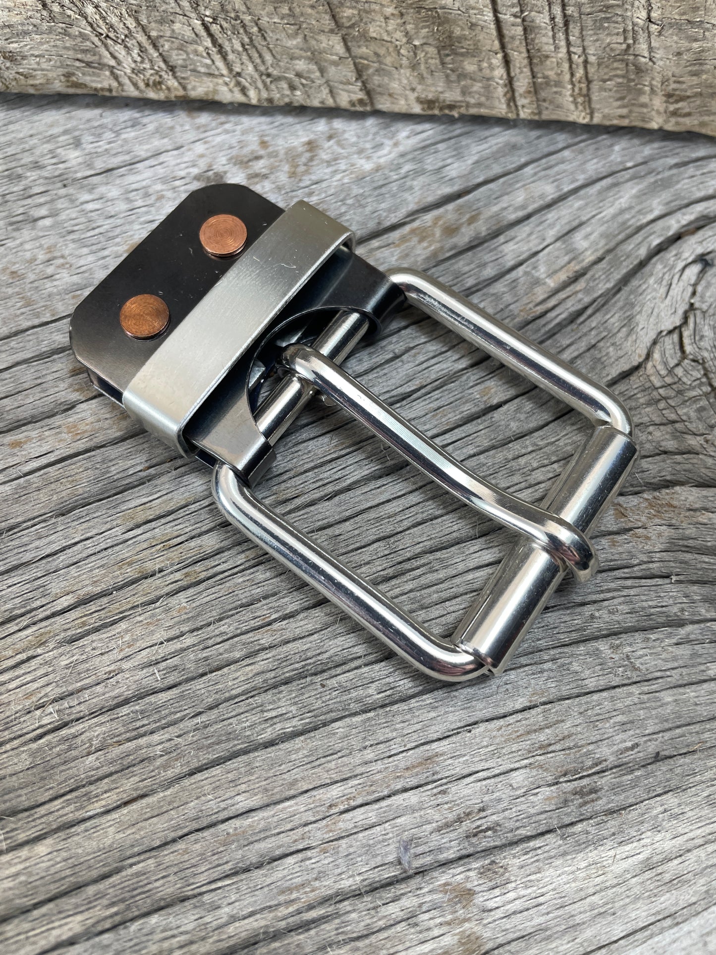 (SB-05)1- Sterling Silver and Gunmetal Belt-Plate Buckle with Silver Keeper Loop