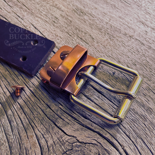 (SB-03)1 Sterling Silver and Copper Belt Plate Buckle with Copper Keeper Loop